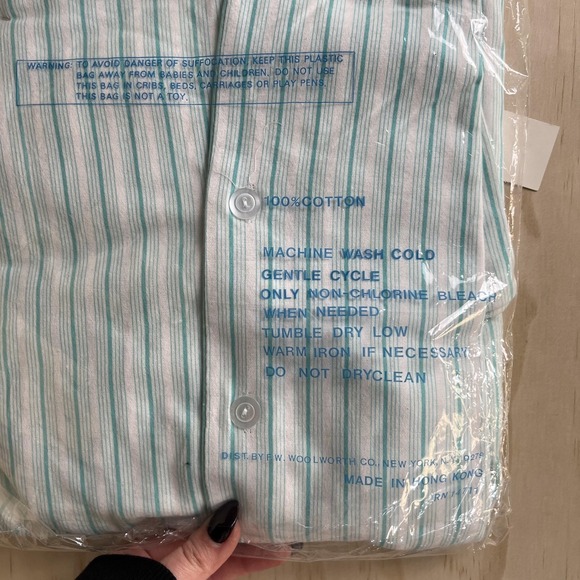 Vintage Woolworth Pajama Set Women Medium Green Stripe Flannel 2 Piece Sleepwear - Picture 3 of 5